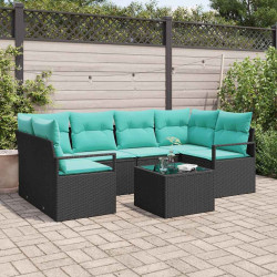 Zestaw Sof 7 pcs Czarny i niebieski polirattan