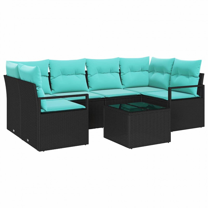 Zestaw Sof 7 pcs Czarny i niebieski polirattan