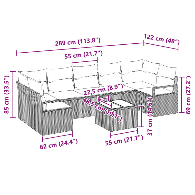 Zestaw Sof 8 pcs Szary polirattan