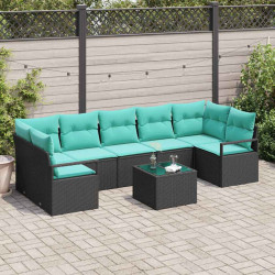 Zestaw Sof 8 pcs Czarny i Turkusowy polirattan