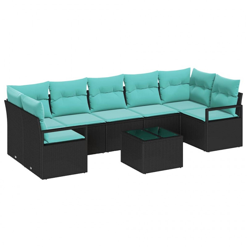 Zestaw Sof 8 pcs Czarny i Turkusowy polirattan