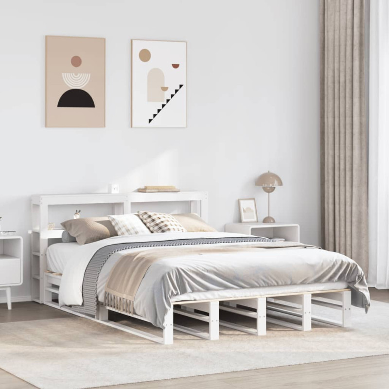 Rama łóżka bez materaca, biała, 150x200 cm, lite drewno sosnowe