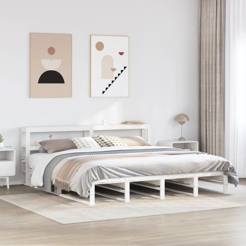 Łóżko bez materaca, białe, 200x200 cm, lite drewno sosnowe