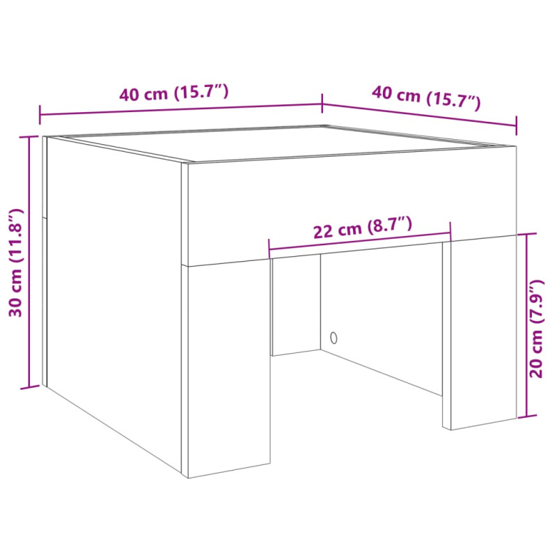 Stolik nocny z LED Infinity, przydymiony dąb, 40x40x30 cm