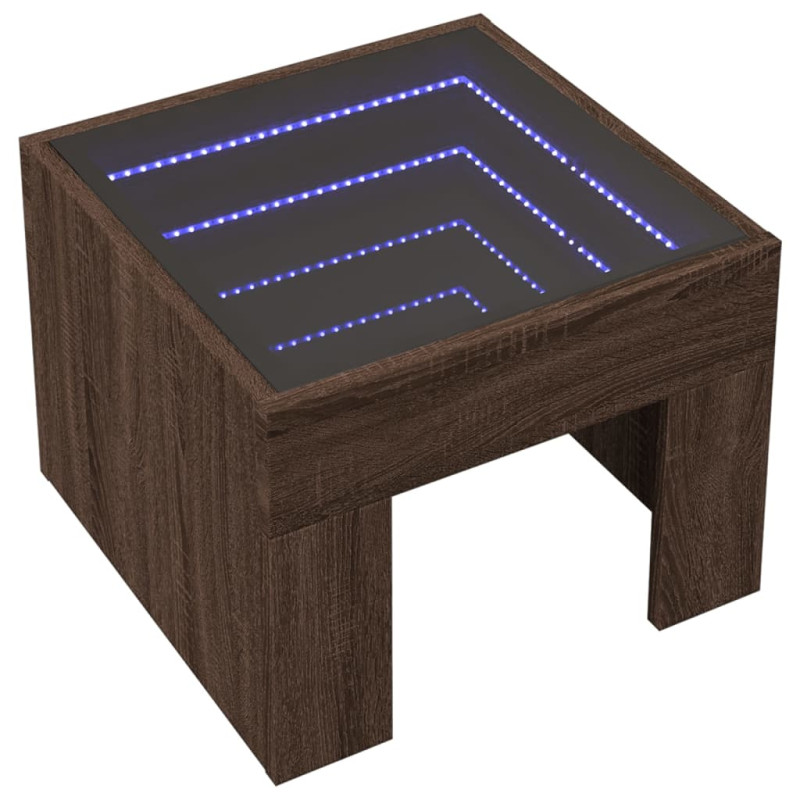Stolik nocny z LED Infinity, brązowy dąb, 40x40x30 cm