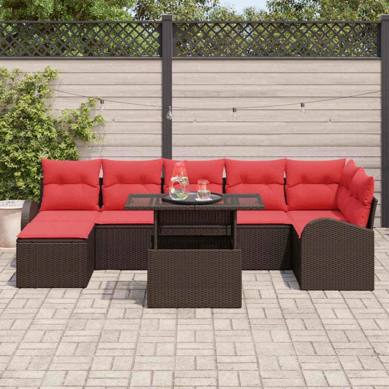 Zestaw Sof na Ogród z poduszką 8 pcs Brązowy i czerwony