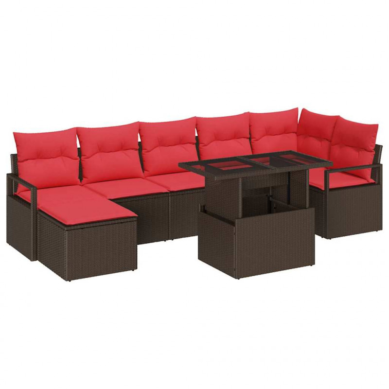 Zestaw Sof na Ogród 8 pcs Brązowy i czerwony polirattan