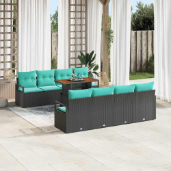 Zestaw Sof na Ogród z poduszką 9 pcs Czarny i Turkusowy