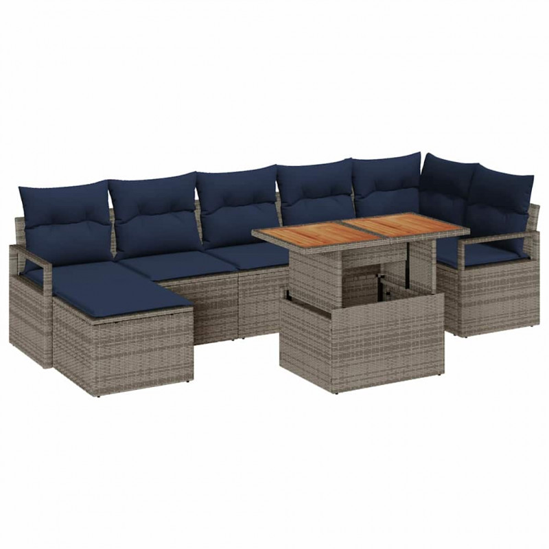 Zestaw do jadalni w ogrodzie z poduszką 8 pcs Szary i granatowy
