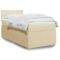 Łóżko kontynentalne z materacem, kremowe, tkanina, 80x200 cm