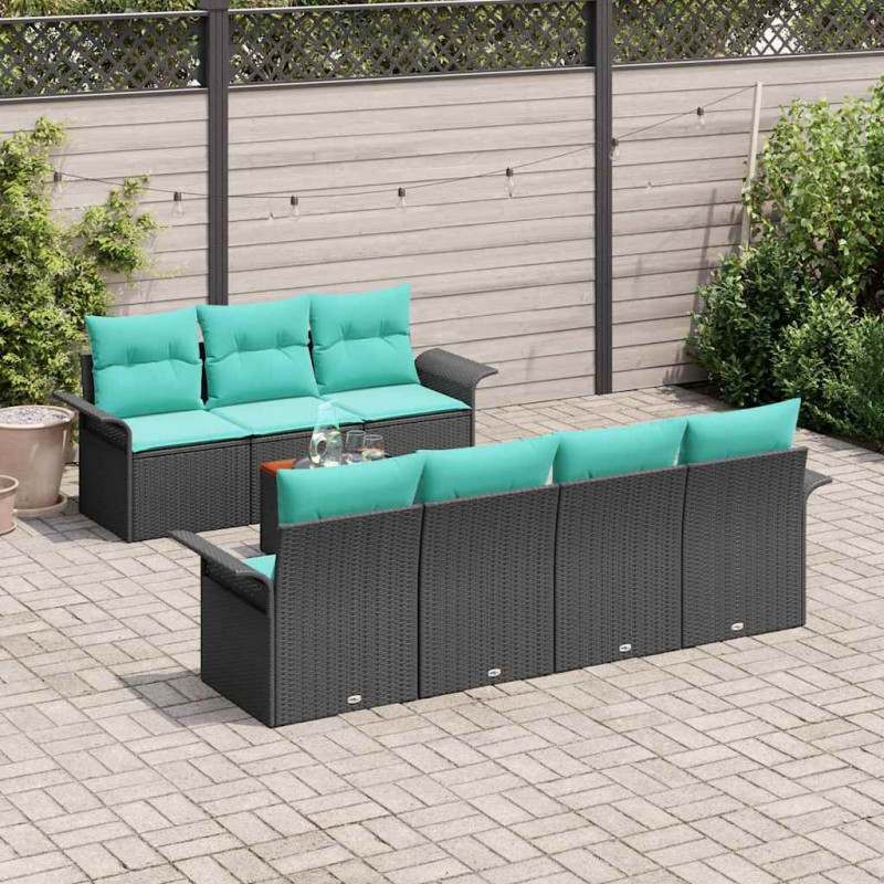 Zestaw Sof na Ogród 8 pcs Czarny i Turkusowy polirattan
