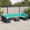 Zestaw Sof na Ogród 11 pcs Czarny i Turkusowy polirattan