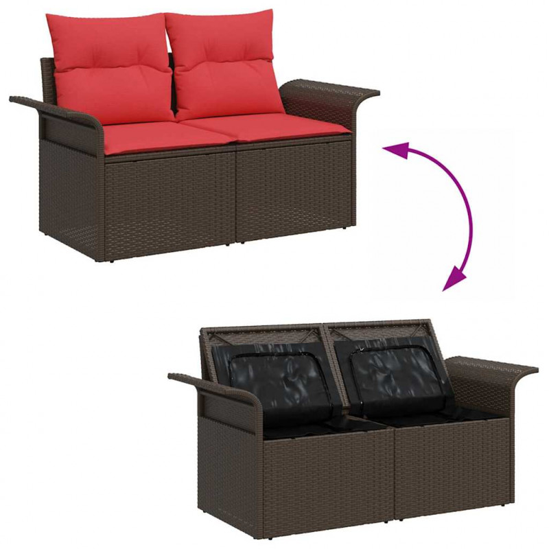Zestaw Sof na Ogród z poduszką 6 pcs Brązowy Rattan poli