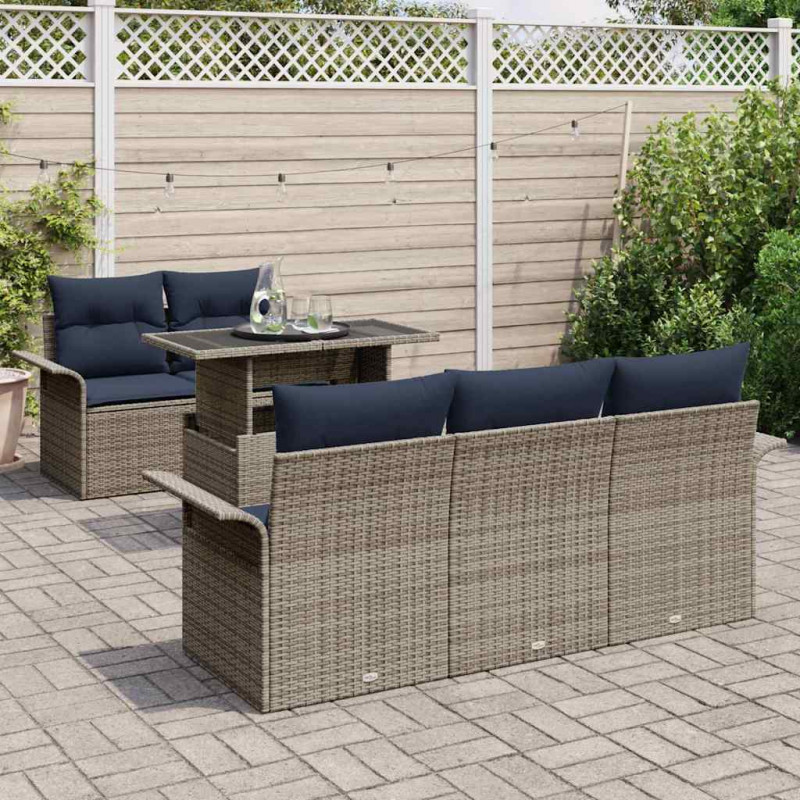 Zestaw Sof na Ogród z poduszką 6 pcs Szary Rattan poli