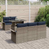 Zestaw Sof na Ogród z poduszką 6 pcs Szary Rattan poli