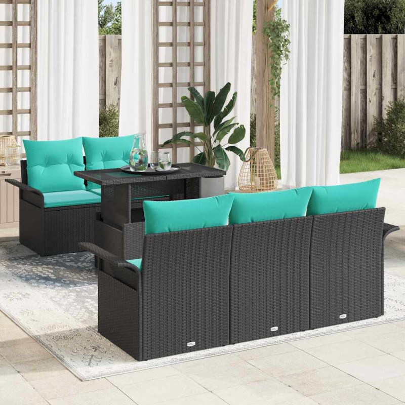 Zestaw Sof na Ogród z poduszką 6 pcs Czarny Rattan poli