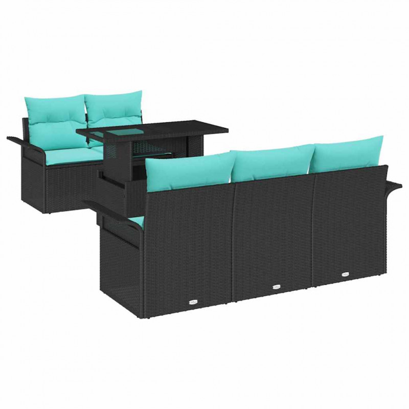 Zestaw Sof na Ogród z poduszką 6 pcs Czarny Rattan poli