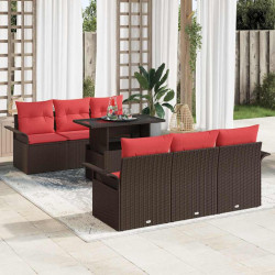 Zestaw Sof na Ogród z poduszką 7 pcs Brązowy Rattan poli