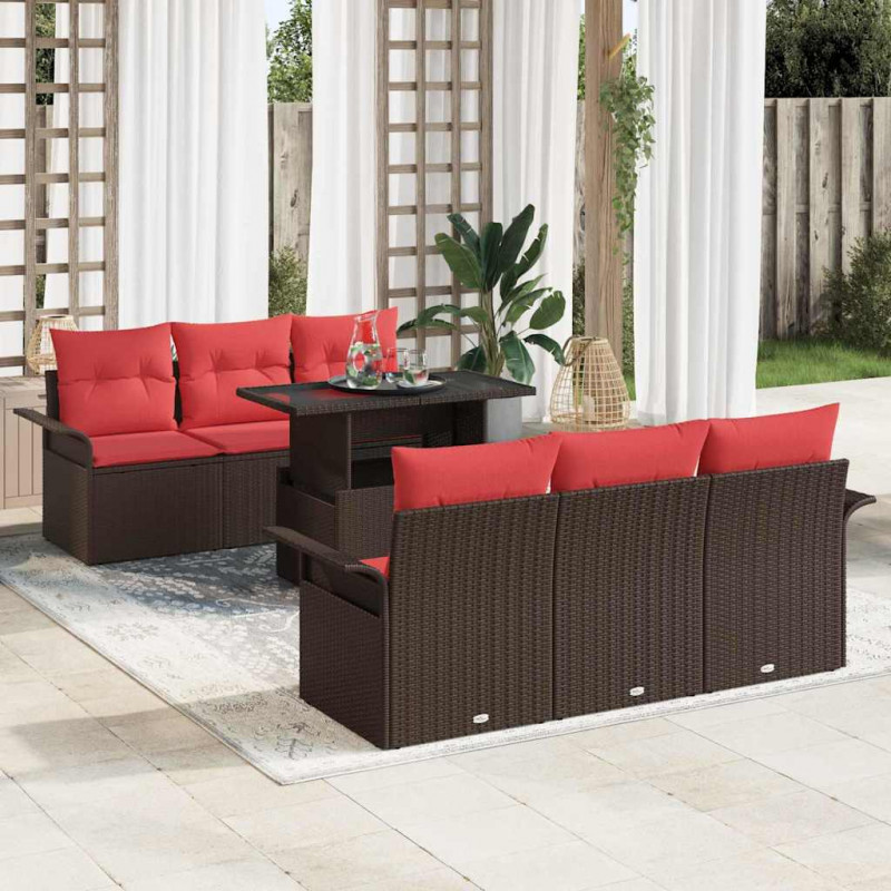 Zestaw Sof na Ogród z poduszką 7 pcs Brązowy Rattan poli