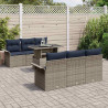 Zestaw Sof na Ogród z poduszką 7 pcs Szary Rattan poli