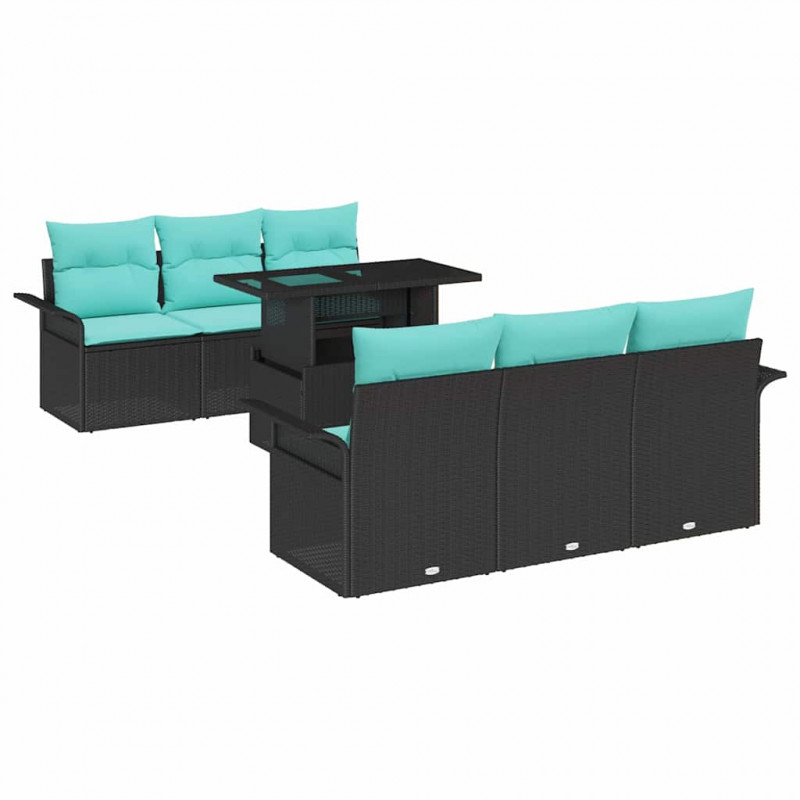 Zestaw Sof na Ogród z poduszką 7 pcs Czarny Polirattan