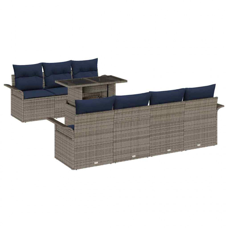 Zestaw Sof na Ogród z poduszką 8 pcs Szary Rattan poli