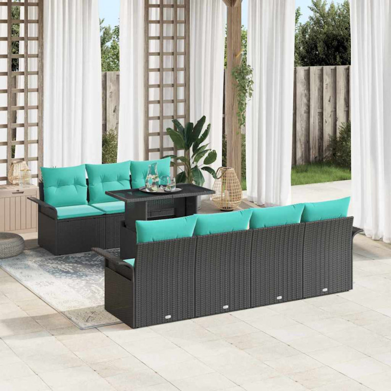 Zestaw Sof na Ogród z poduszką 8 pcs Czarny Rattan poli