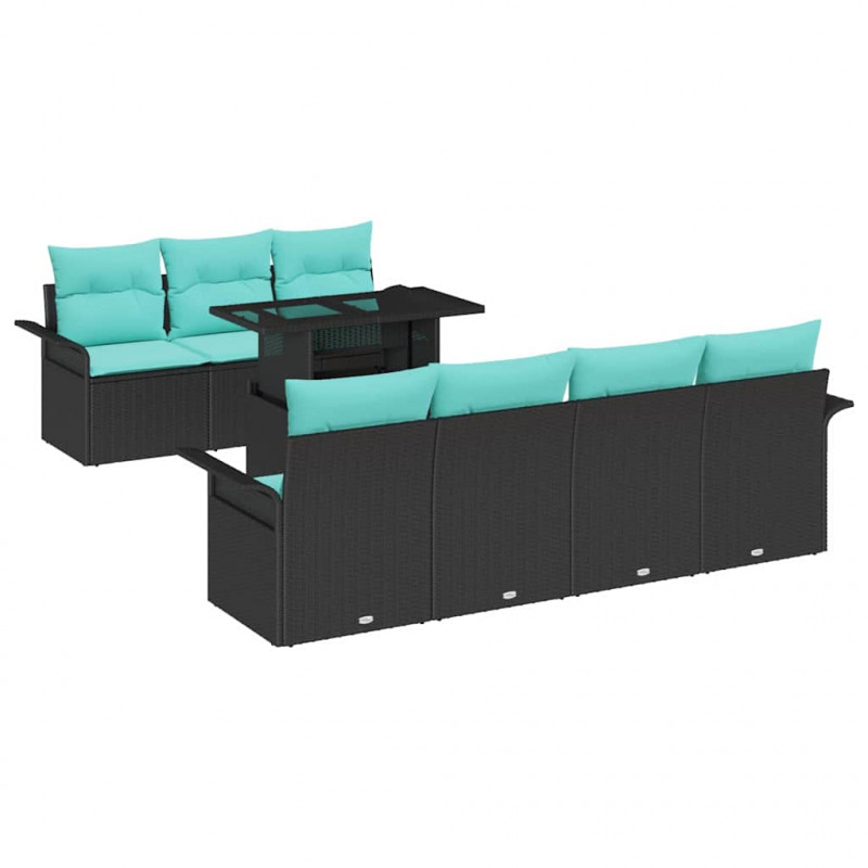 Zestaw Sof na Ogród z poduszką 8 pcs Czarny Rattan poli