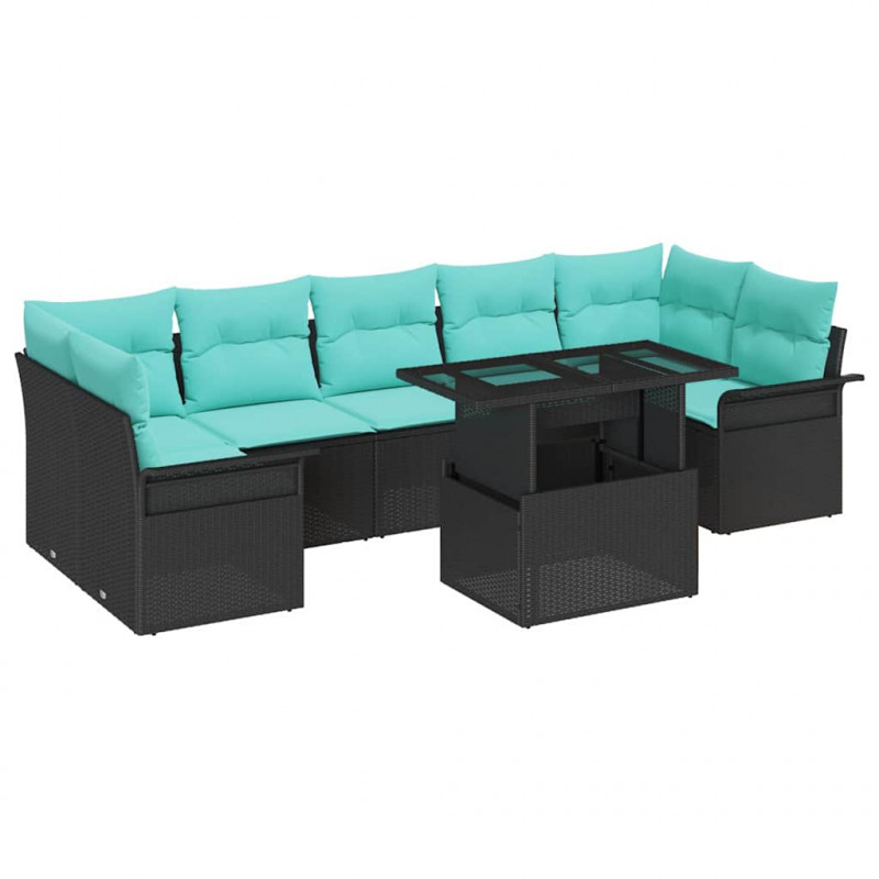 Zestaw Sof na Ogród z poduszką 8 pcs Czarny Rattan poli
