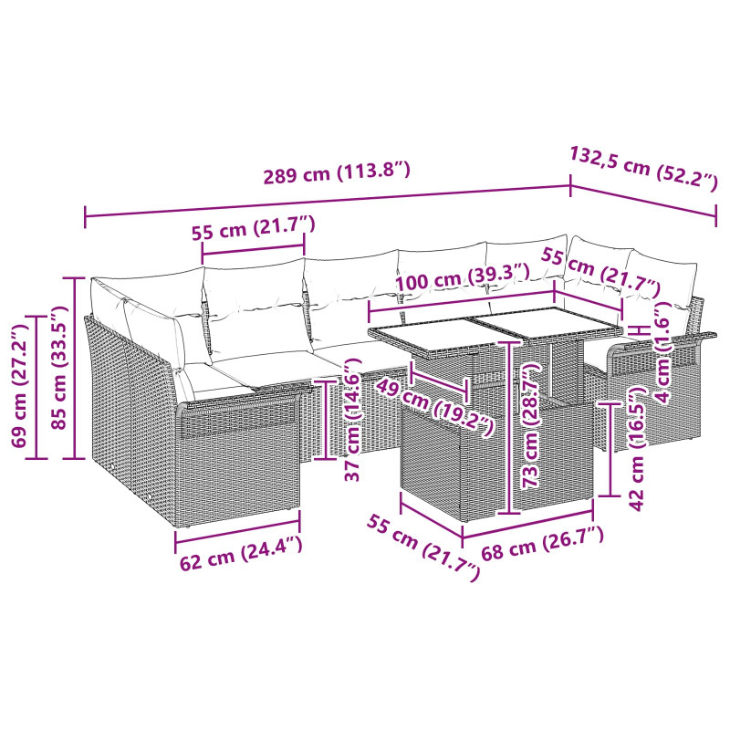 Zestaw Sof na Ogród z poduszką 8 pcs Czarny Rattan poli