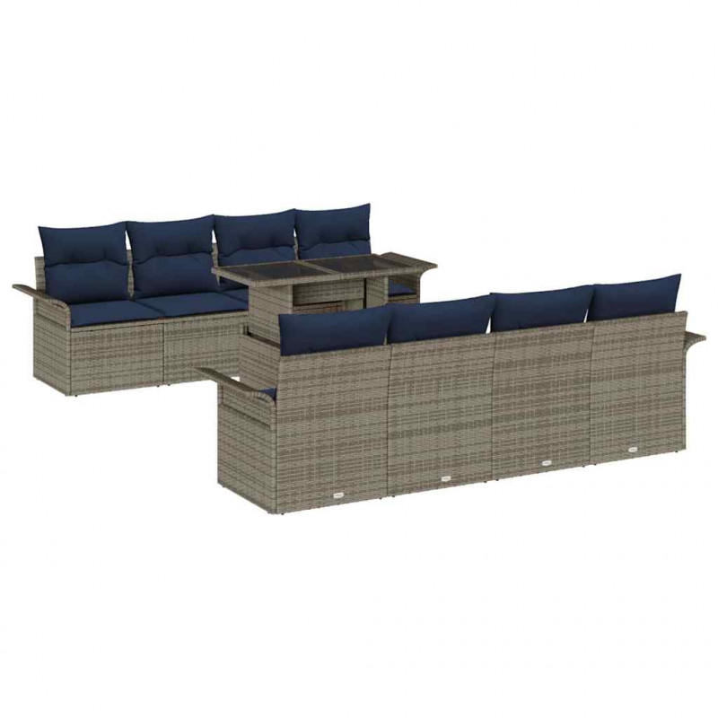 Zestaw Sof na Ogród z poduszką 9 pcs Szary Rattan poli