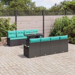 Zestaw Sof na Ogród z poduszką 9 pcs Czarny Rattan poli