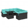 Zestaw Sof na Ogród z poduszką 9 pcs Czarny Rattan poli