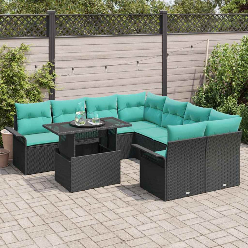 Zestaw Sof na Ogród z poduszką 9 pcs Czarny Rattan poli