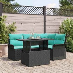 Zestaw Sof na Ogród z poduszką 5 pcs Czarny Rattan poli