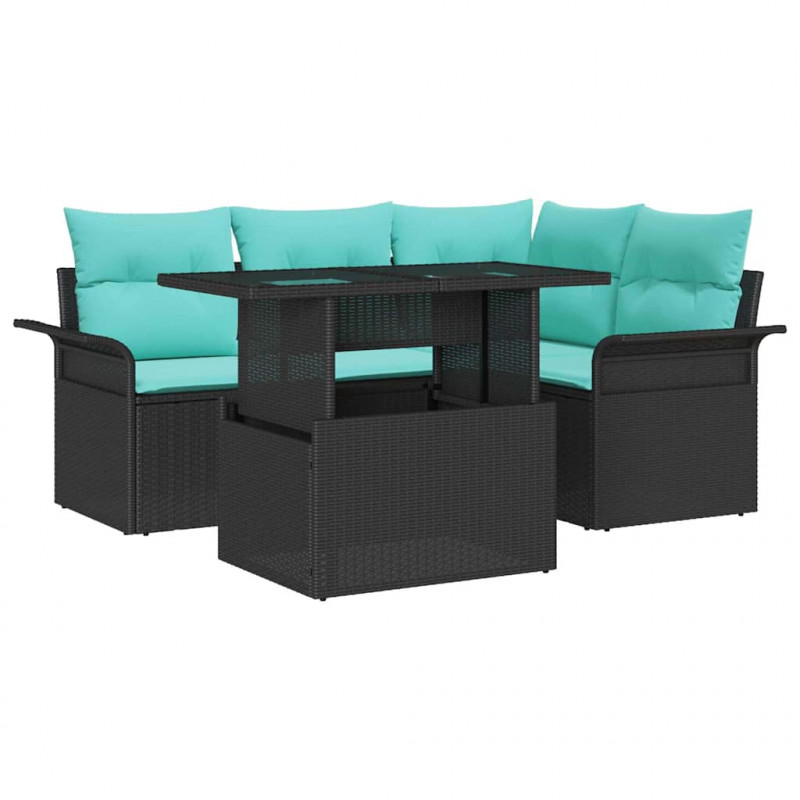 Zestaw Sof na Ogród z poduszką 5 pcs Czarny Rattan poli