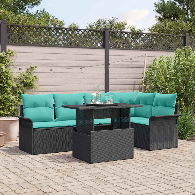 Zestaw Sof na Ogród z poduszką 6 pcs Czarny Rattan poli
