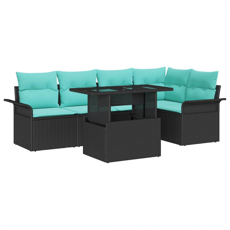 Zestaw Sof na Ogród z poduszką 6 pcs Czarny Rattan poli