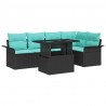 Zestaw Sof na Ogród z poduszką 6 pcs Czarny Rattan poli