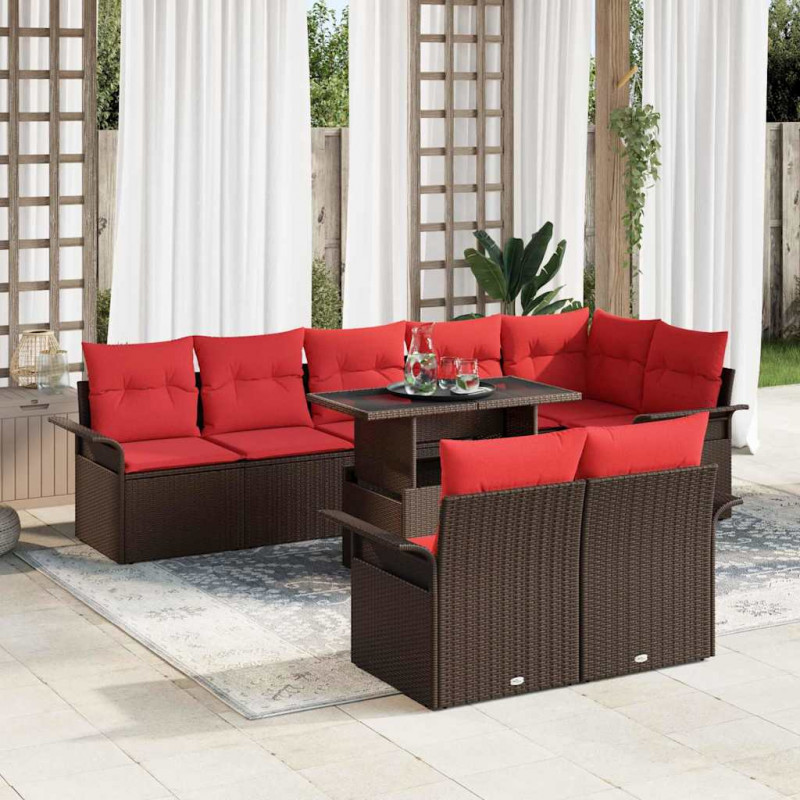 Zestaw Sof na Ogród z poduszką 9 pcs Brązowy Rattan poli