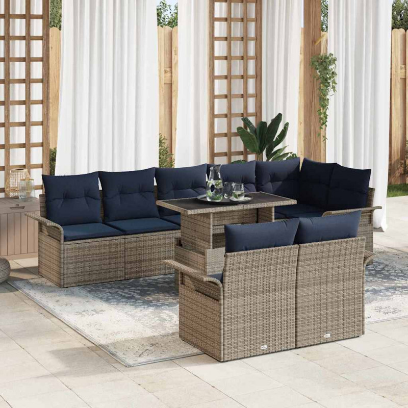 Zestaw Sof na Ogród z poduszką 9 pcs Szary Rattan poli