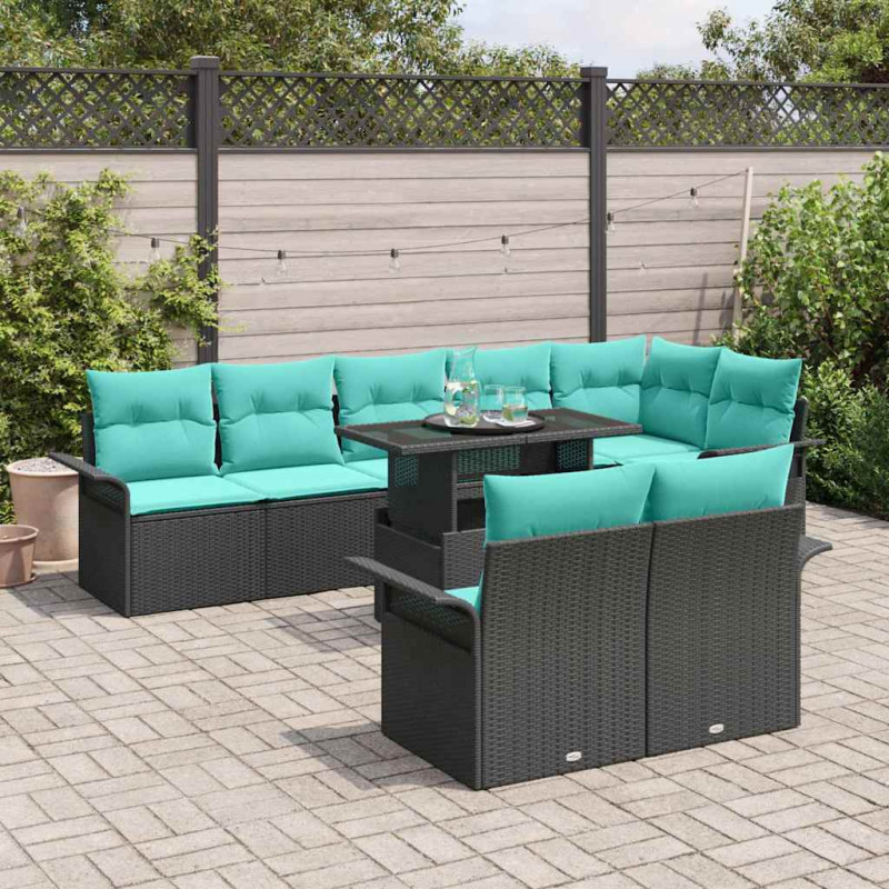 Zestaw Sof na Ogród z poduszką 9 pcs Czarny Rattan poli