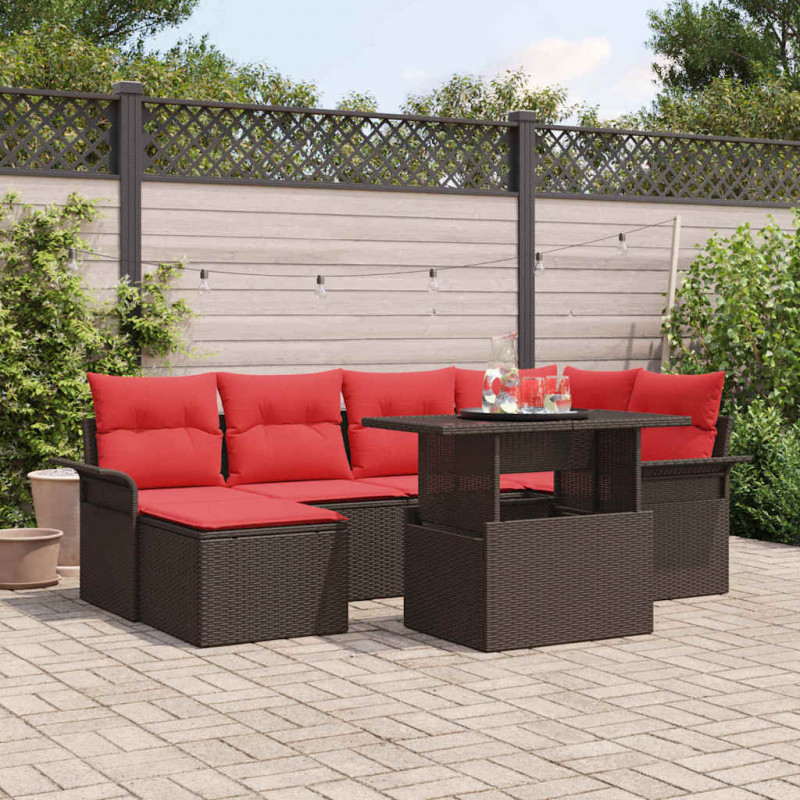 Zestaw Sof na Ogród z poduszką 7 pcs Brązowy Rattan poli