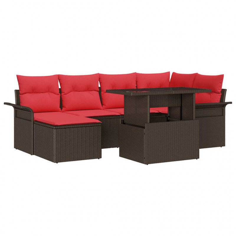 Zestaw Sof na Ogród z poduszką 7 pcs Brązowy Rattan poli
