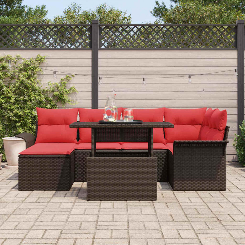Zestaw Sof na Ogród z poduszką 7 pcs Brązowy Rattan poli