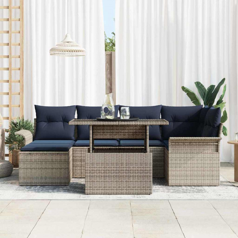 Zestaw Sof na Ogród z poduszką 7 pcs Szary Rattan poli