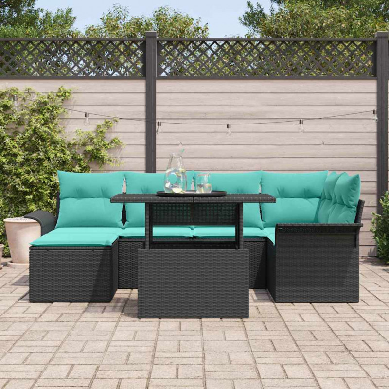 Zestaw Sof na Ogród z poduszką 7 pcs Czarny Rattan poli