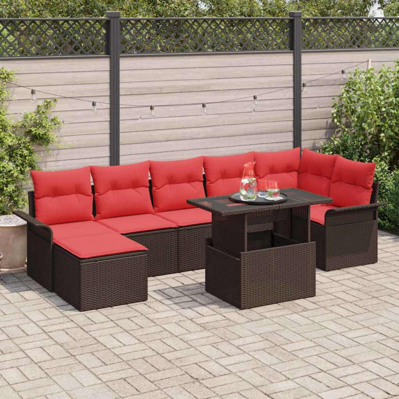 Zestaw Sof na Ogród z poduszką 8 pcs Brązowy Rattan poli