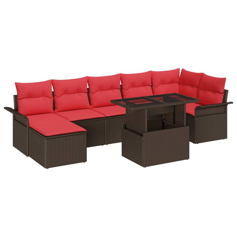 Zestaw Sof na Ogród z poduszką 8 pcs Brązowy Rattan poli