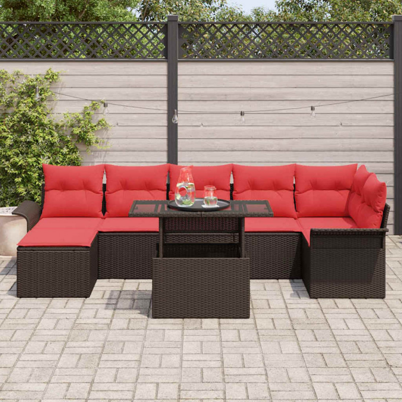 Zestaw Sof na Ogród z poduszką 8 pcs Brązowy Rattan poli